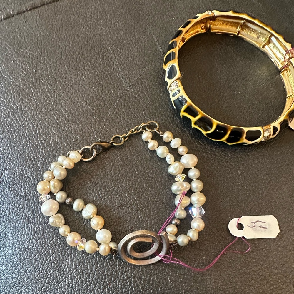 Cool Costume Bracelets! Black & Gold Bangle & Pearl Bracelet
